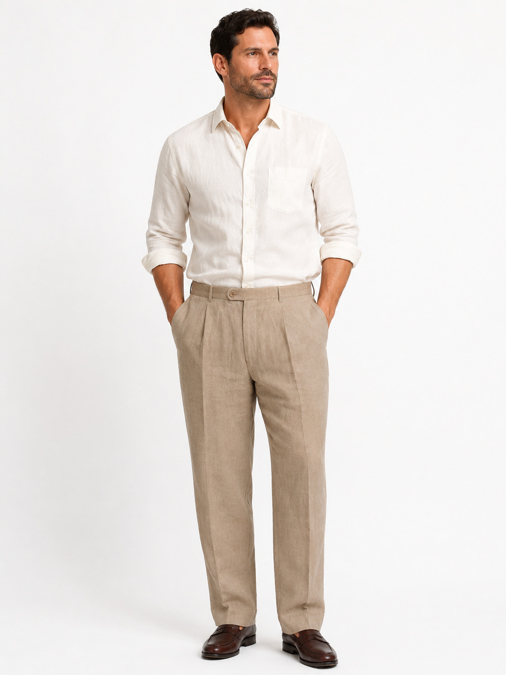 Inserch 100% Linen Mens Taupe Beige Pleated Dress Resort Pants NWT sz 38 x 35